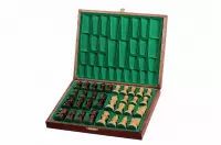 Eleganckie figury szachowe w brązowej drewnianej kasetce Eleganckie figury szachowe w brązowej drewnianej kasetce